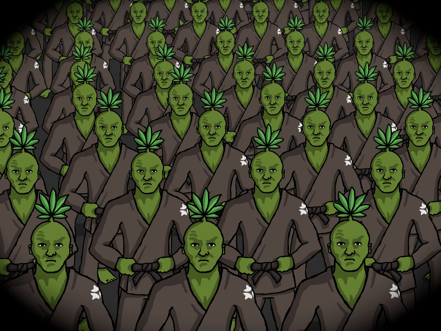 Pattern of green-skinned hemp martial artists with green hair